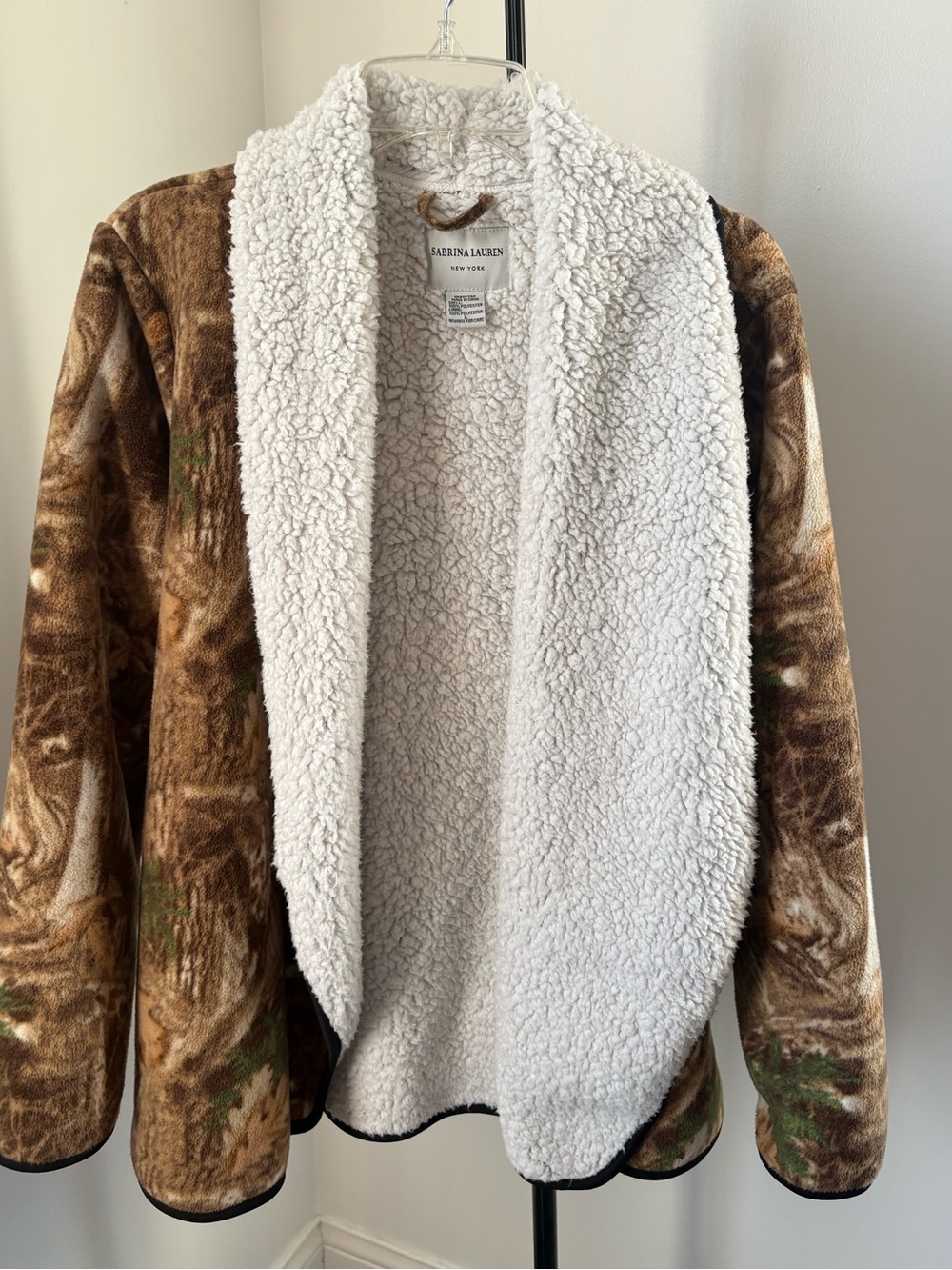 Sabrina Lauren Cream-Lined Brown Camo Teddy Jacket